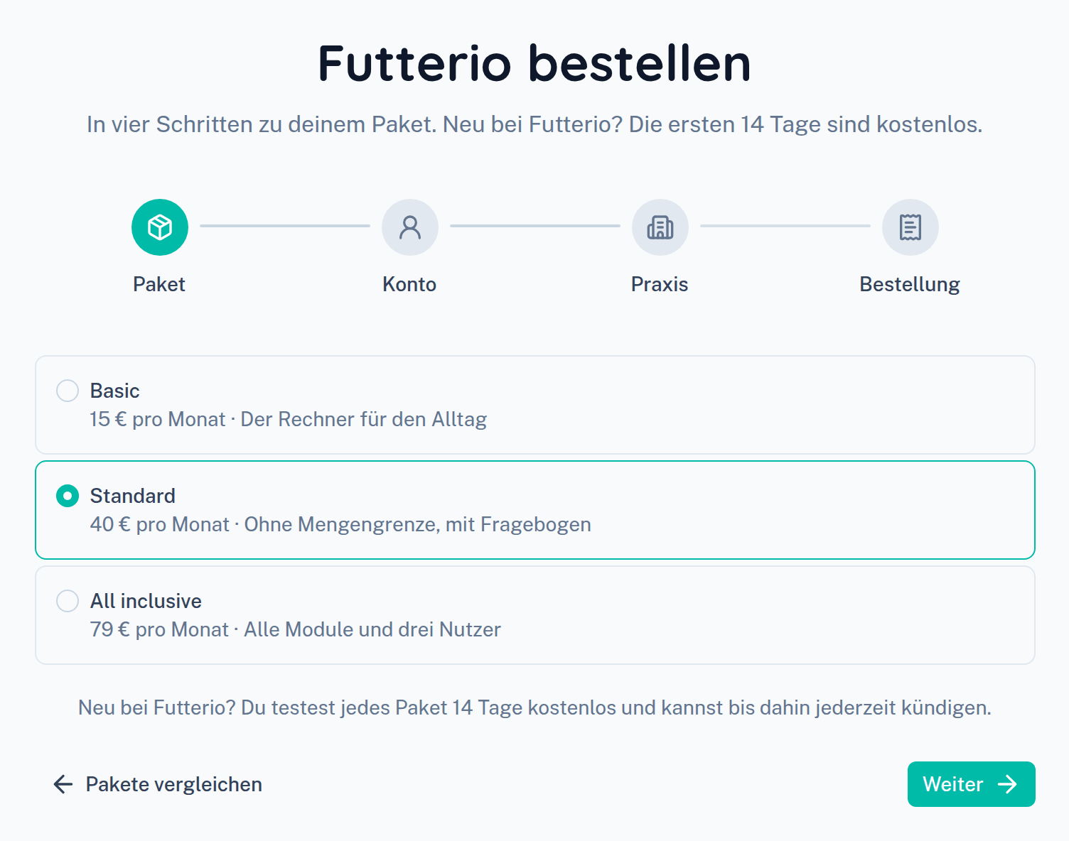 Der Schritt Paket mit den drei Paketen