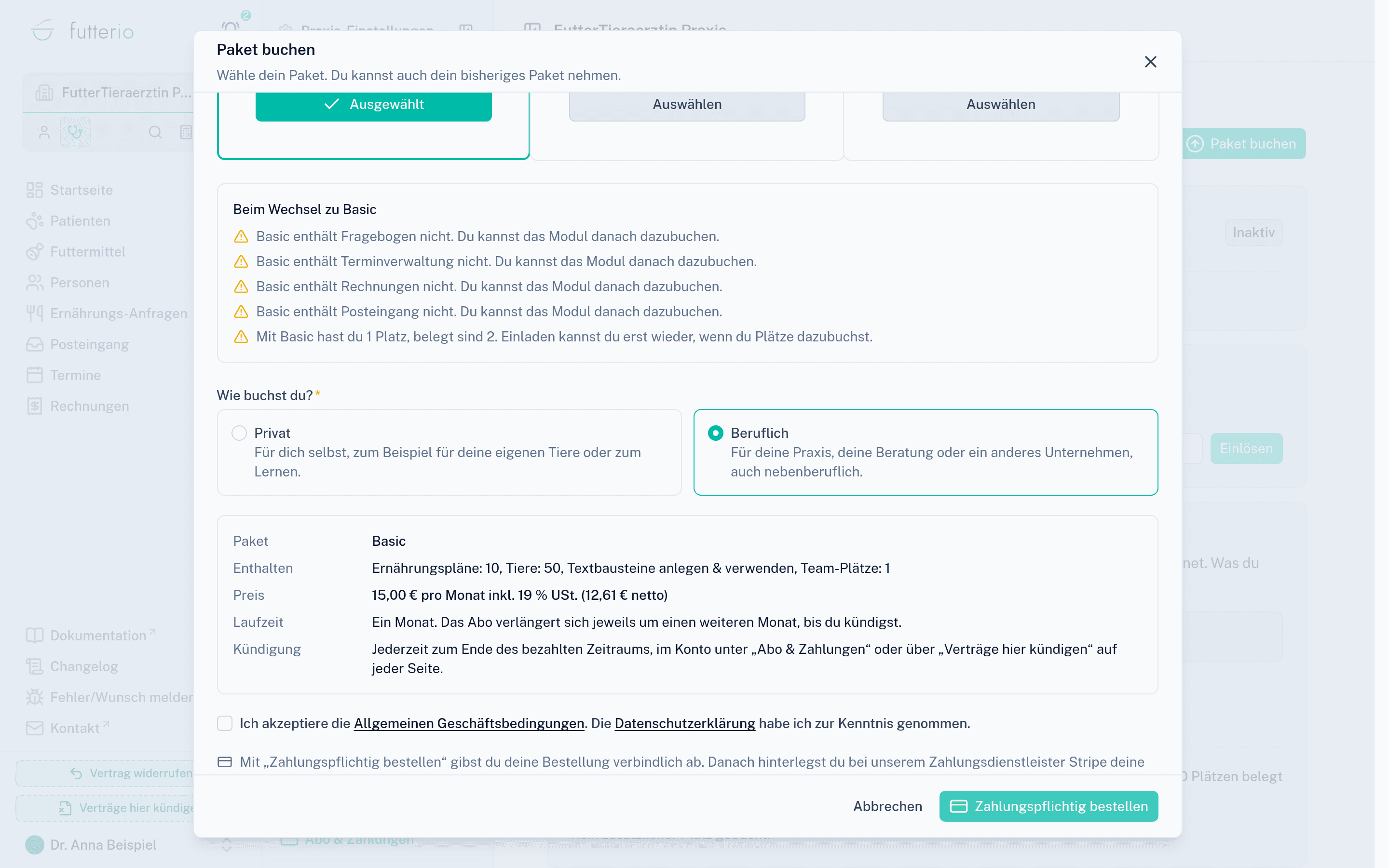 Der Dialog Paket buchen